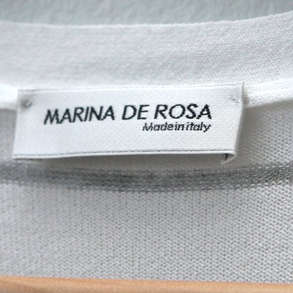 Marina De Rosa Striped Mini Dress Tunic White Silver Grey Cap Sleeves Made Italy - Picture 8 of 10